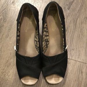 TOMS Black Peep Toe Wedges